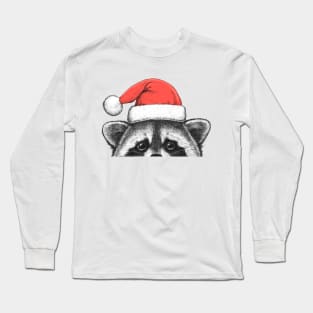 Raccoon in a Santa hat Long Sleeve T-Shirt